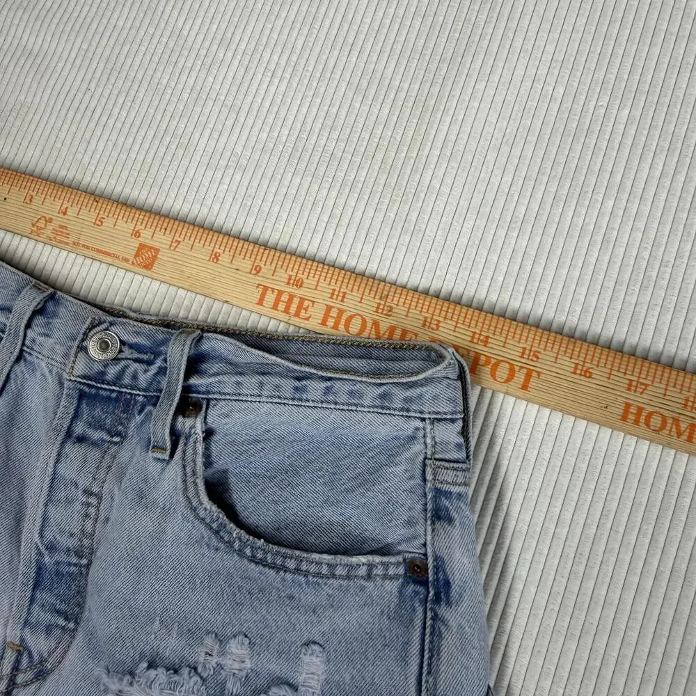 Levi's 501 Shorts Womens W27 Blue Denim Distressed Cutoff Button Fly Raw Hem